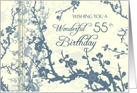Happy 55th Birthday Card - Blue and Beige Floral card