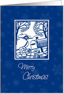 Merry Christmas Card - Blue White Snow Scene card
