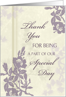 Thank You Friend for Being in our Wedding - Purple Flowers card