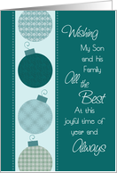 Merry Christmas Son and Family - Turquoise Pattern Ornaments card