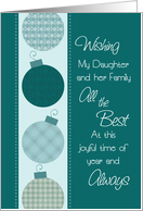 Merry Christmas Daughter and Family - Turquoise Pattern Ornaments card