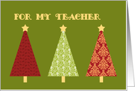 Happy Holidays for Teacher Christmas Card - Green Pattern Christmas Trees card