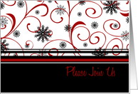 Christmas Caroling Party Invitation Card - Black Red White Swirls & Snow card