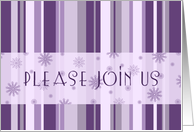 Christmas Caroling Party Invitation Card - Purple Stripes and Snowflakes card