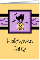 Halloween Block Party Invitation Card - Orange & Black Cat card