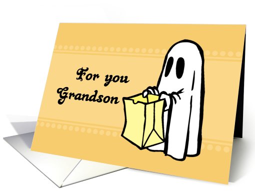 Happy Halloween for Grandson - Orange Ghost card (685445)