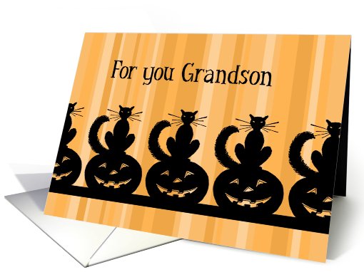 Happy Halloween for Grandson Card - Orange Stripes & Black Cats card