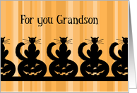 Happy Halloween for Grandson Card - Orange Stripes & Black Cats card