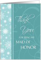 Maid of Honor Thank You Winter Wedding Card - Turquoise Snowflakes card