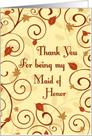 Thank You Maid of Honor Fall Wedding Card - Fall Swirls & Leaves card