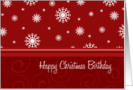 Christmas Happy Birthday Card - Red & White Snowflakes card