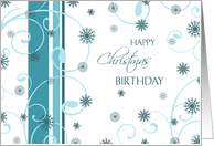 Christmas Happy Birthday Card - Turquoise & White Snowflakes card