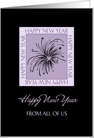 Business Happy New Year from Group Card - Black & Purple Fireworks card