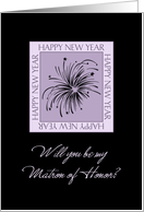 Matron of Honor New Year’s Eve Wedding Invitation Card - Purple & Black Fireworks card