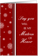 Matron of Honor Christmas Wedding Invitation Card - Red & White Snowflakes card