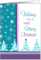 Merry Christmas from All of Us Card - Turquoise & Purple Christmas Trees card