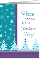 Christmas Party Invitation Card - Turquoise & Purple Christmas Trees card