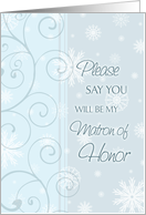 Christmas Wedding Matron of Honor Invitation Card - Blue & White Snowflakes card