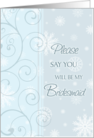 Christmas Wedding Bridesmaid Invitation Card - Blue & White Snowflakes card