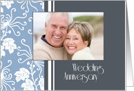 Wedding Anniversary Party Invitation Photo Card - Blue & Grey Floral card