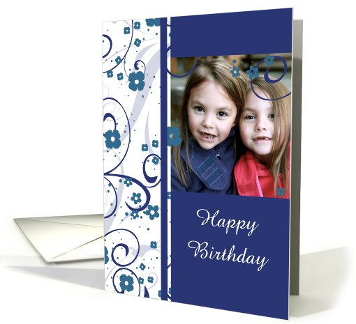 Happy Birthday Photo Card - Blue & White Floral card (730069)