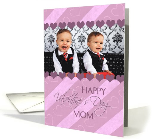 Happy Valentine's Day for Mom Photo Card - Purple & Pink Hearts card