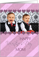 Happy Valentine’s Day for Mom Photo Card - Purple & Pink Hearts card