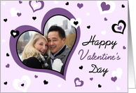Happy Valentine’s Day Photo Card - Purple, Black & White Hearts card
