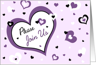 Valentine’s Day Wedding Invitation Card - Purple, Black & White Hearts card