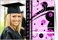 Graduation Party Invitation Photo Card - Black and Pink Swirls card