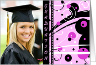 Graduation Announcement Photo Card - Black and Pink Swirls card