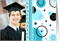 Graduation Announcement Photo Card - Blue & Black Circles card