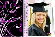 Graduation Party Invitation Photo Card - Purple & Black Swirls card