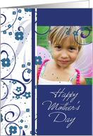 Happy Mother’s Day Photo Card - Blue Flowers & Swirls card