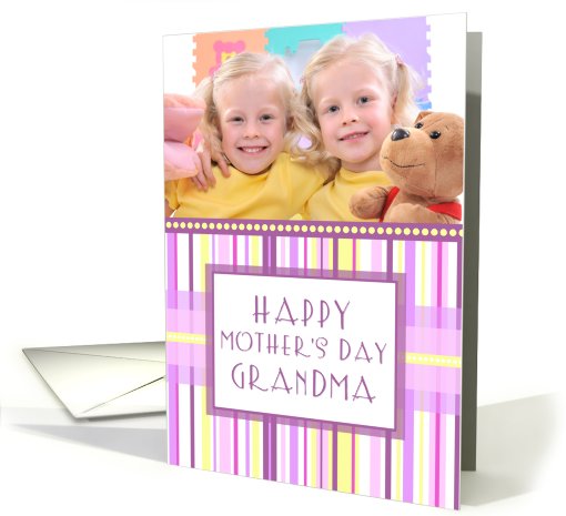 Happy Mother's Day for Grandma Photo Card - Pink Stripes card (734631)