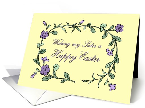 Happy Easter Sister Card - Yellow & Purple Flowers card (734997)