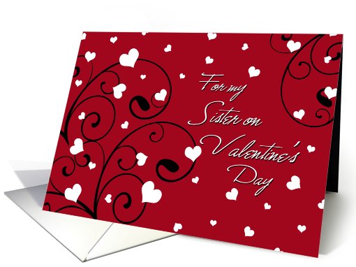 Happy Valentine's Day Sister Card - Red Hearts & Swirls card (735010)