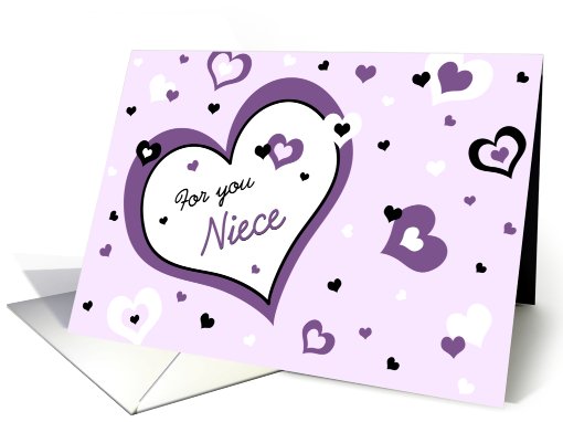 Happy Valentine's Day for Niece - Purple, Black and White Hearts card