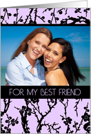 Happy Birthday Best Friend Photo Card - Black and Purple Floral card