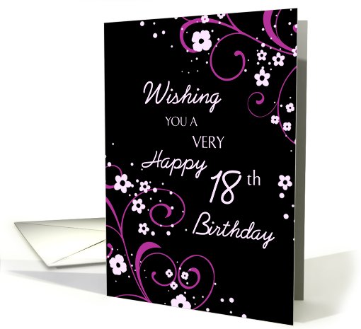 Happy 18th Birthday - Black & Pink Flowers card (744388)
