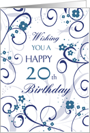 Happy 20th Birthday - Blue Swirls card