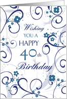 Happy 40th Birthday - Blue Swirls card