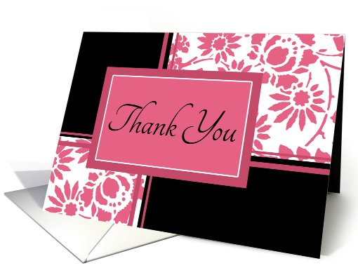 Wedding Gift Thank You - Black & Honeysuckle Pink Floral card (756351)