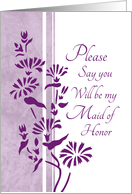 Will you be my Maid of Honor - White & Purple Floral card