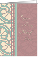 Will you be my Maid of Honor Friend - Antique Turquoise & Rose card