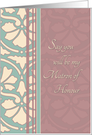 Will you be my Matron of Honour Cousin - Antique Turquoise & Rose card