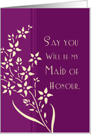 Will you be my Maid of Honour Cousin - Plum & Yellow Floral card
