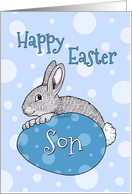Happy Easter for Son - Blue Easter Bunny card