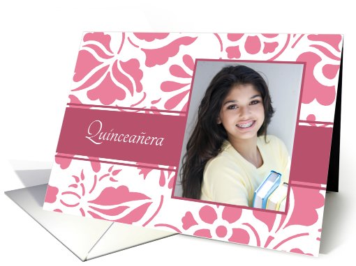 Quinceanera Invitation Photo Card - Pink & White Floral card (768295)
