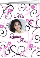 Quinceanera Party Invitation Photo Card - Pink Flowers card